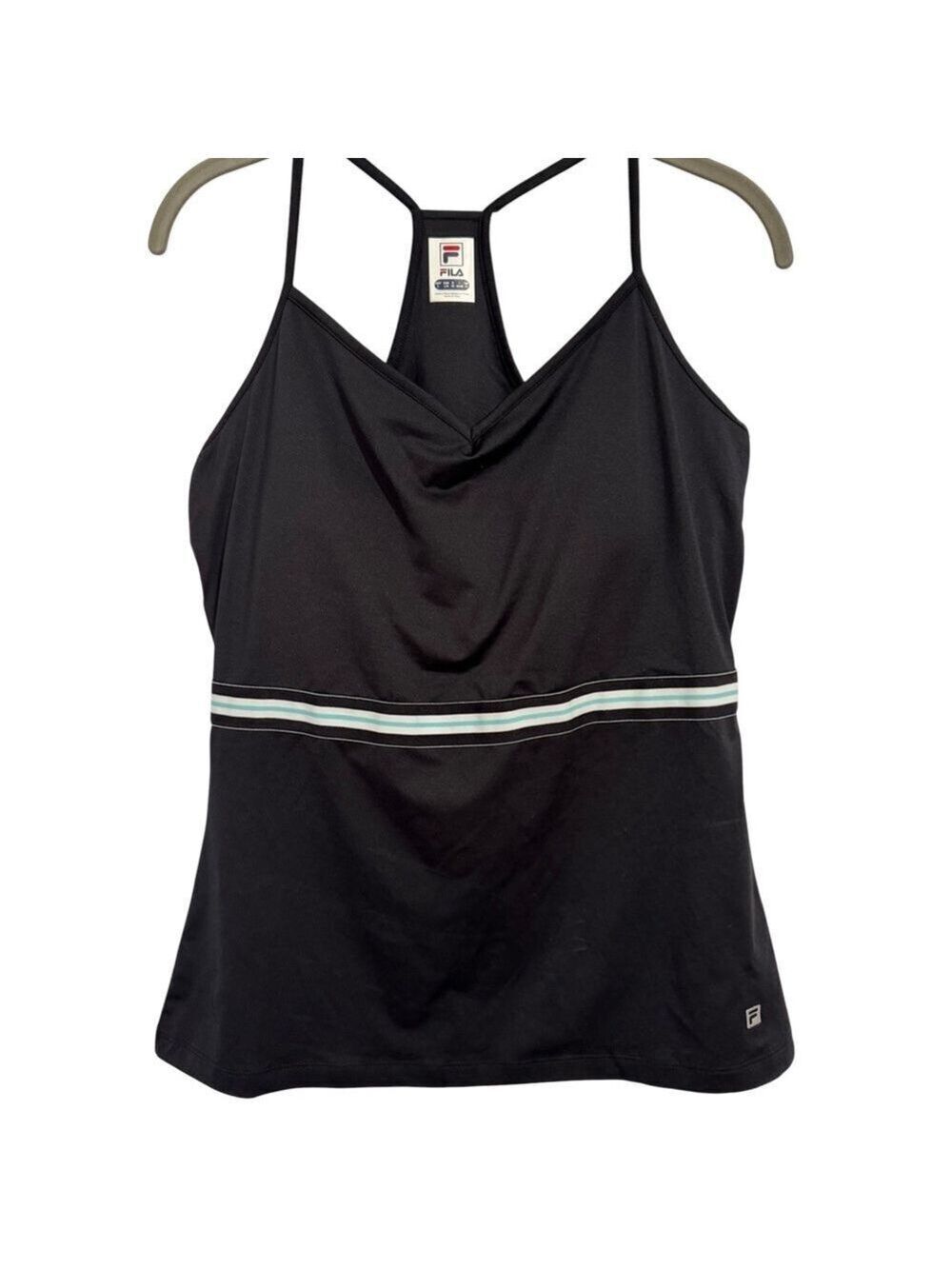 Fila Love Game Cami Tank Black Aqua Women's Sz L Swim Shelf Bra EXC